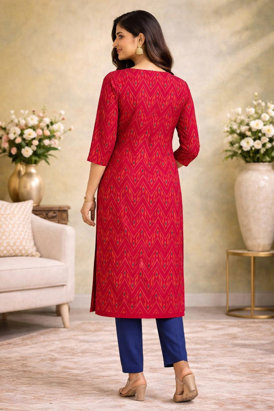 Crimson elegance kurti-Sambalpur hand woven IKAT