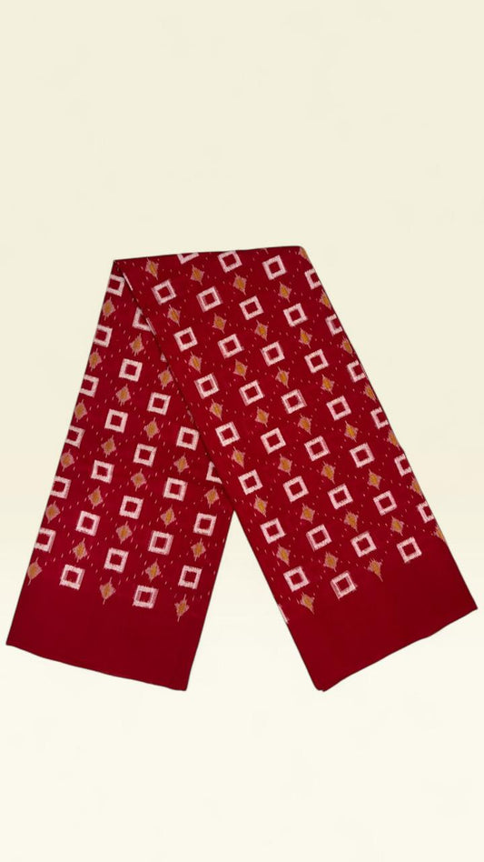 Crimson Checked Motif - Sambalpuri Hand Woven Cotton IKAT