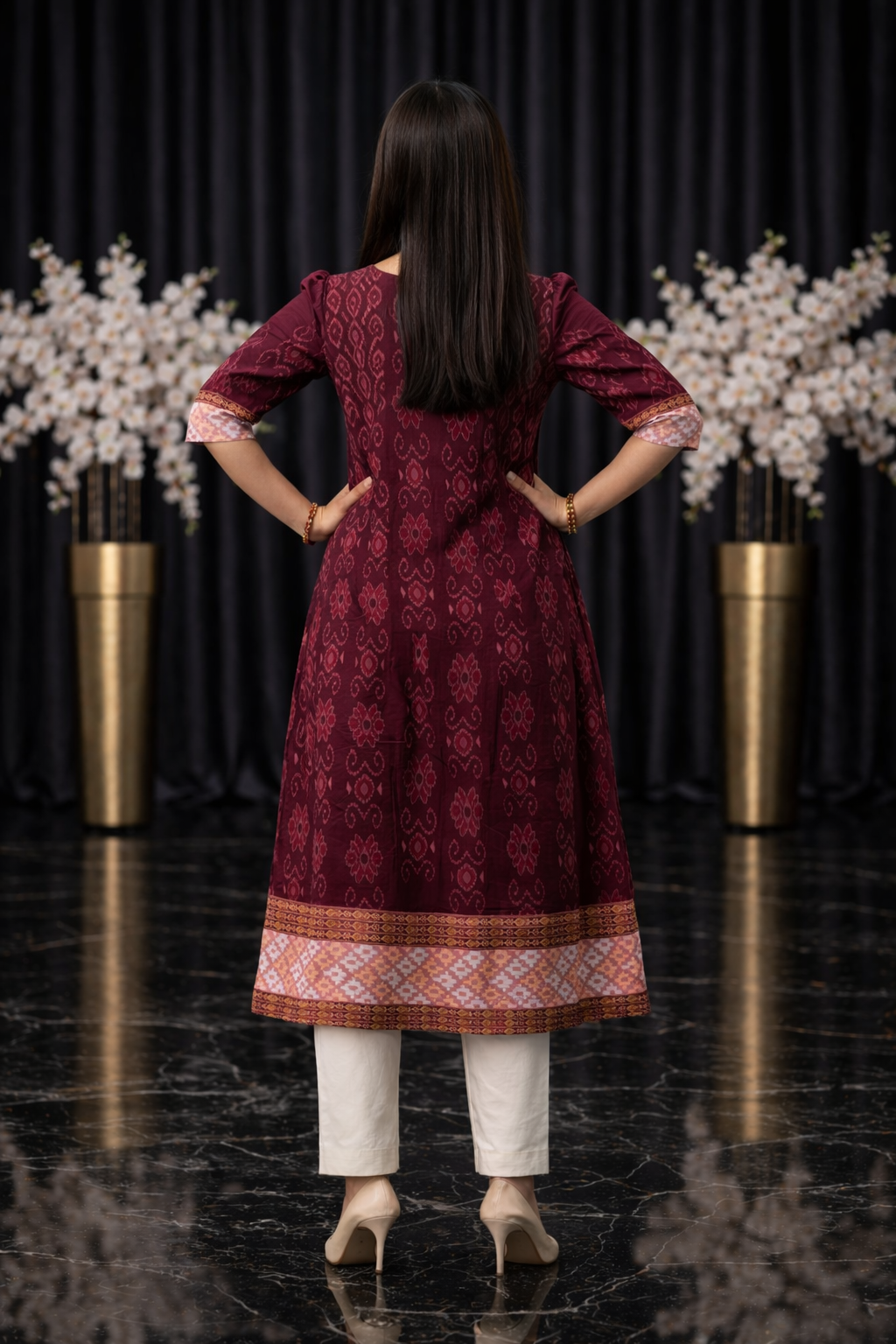 Maroon Ikat-Inspired Ethnic Cotton Kurti (maroon)