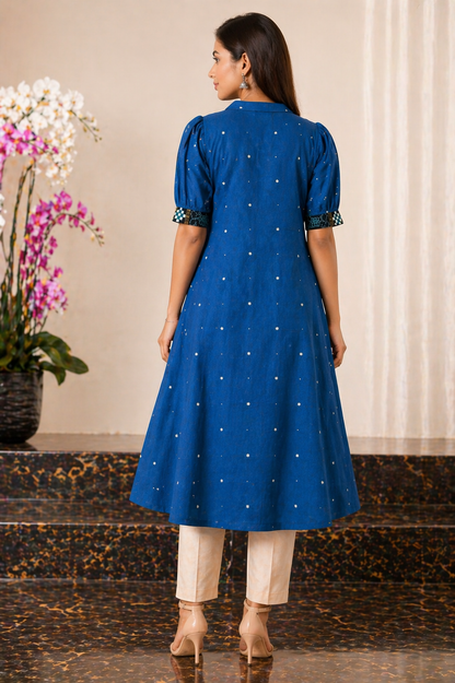 Nabakothi Zariya Elephant Motif Ikat Kurti (blue)