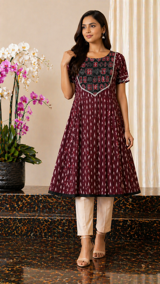 Neelima Ethnic Flared Kurti (maroon)