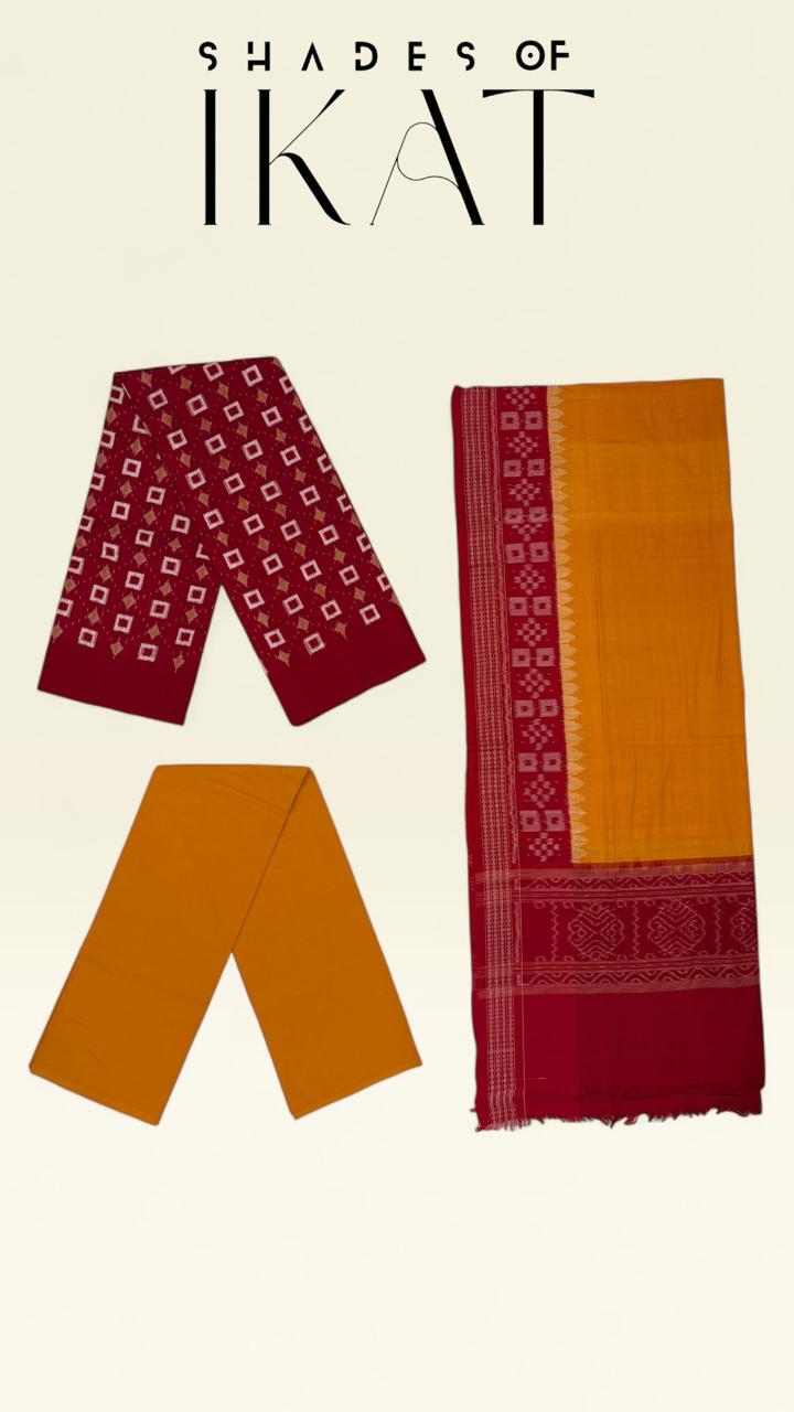 Crimson Checked Motif - Sambalpuri Hand Woven Cotton IKAT