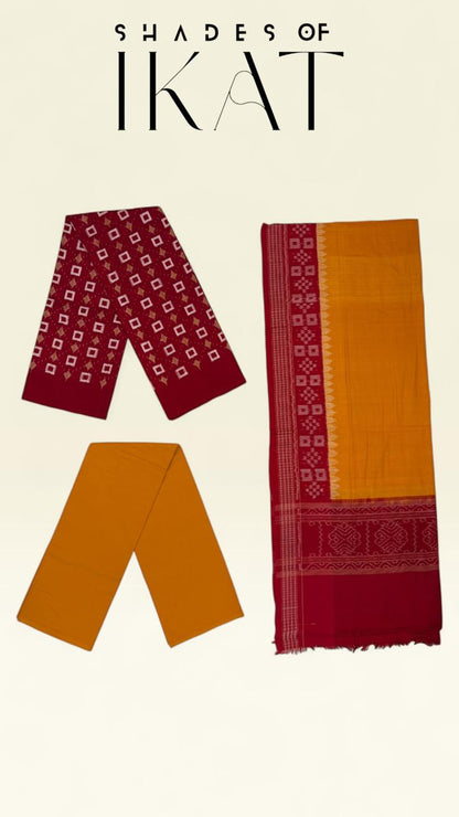 Crimson Checked Motif - Sambalpuri Hand Woven Cotton IKAT