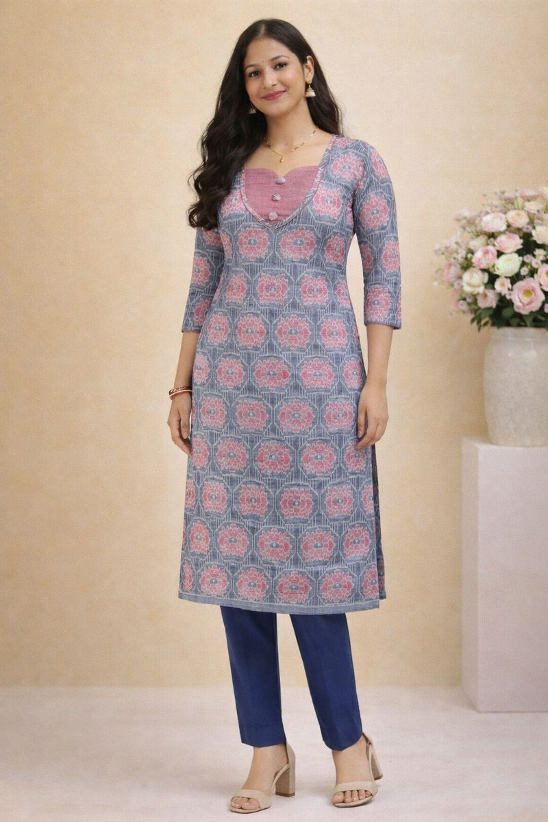 Peach Lotus Grace Kurti (peach, grey)