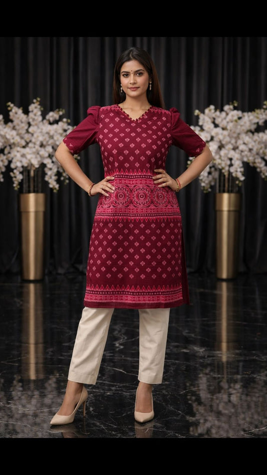 Elegant Maroon Ikat Kurti (maroon)