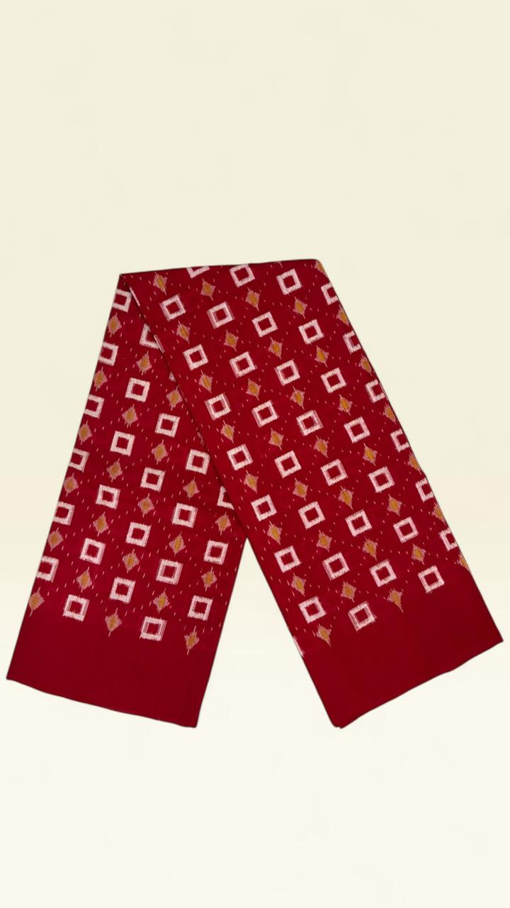 Crimson Checked Motif - Sambalpuri Hand Woven Cotton IKAT