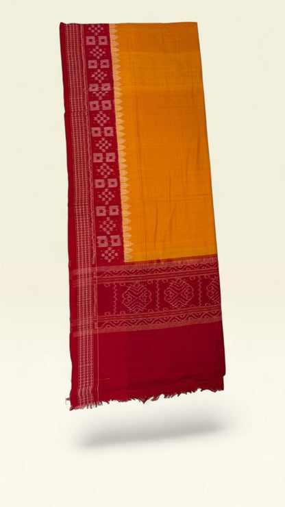 Crimson Checked Motif - Sambalpuri Hand Woven Cotton IKAT