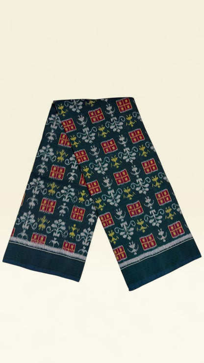 Checked Tribal Floral Motifs- Classic Sambalpuri Hand Woven Cotton IKAT