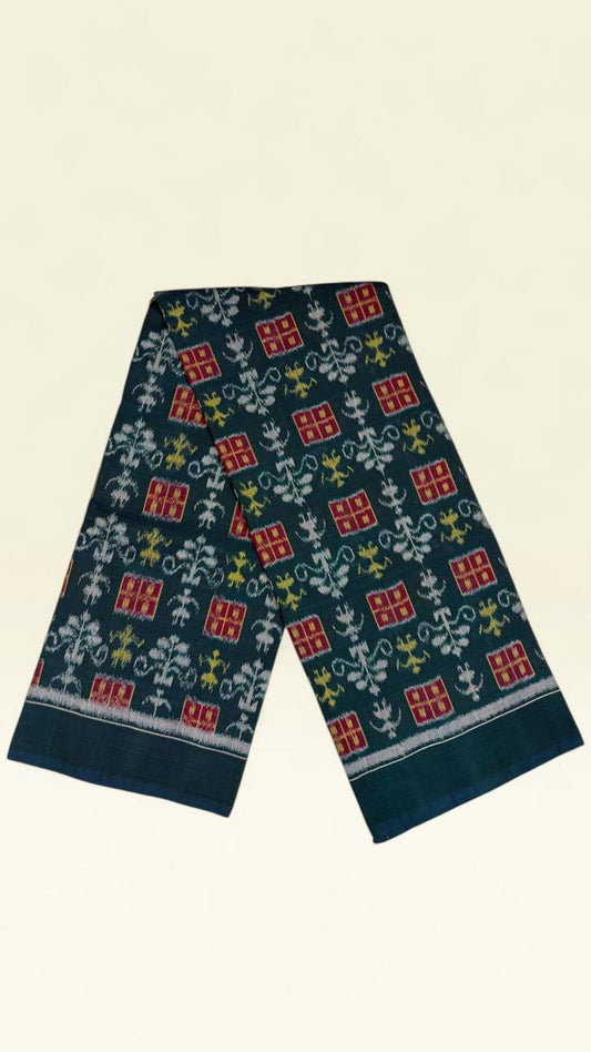 Checked Tribal Floral Motifs- Classic Sambalpuri Hand Woven Cotton IKAT