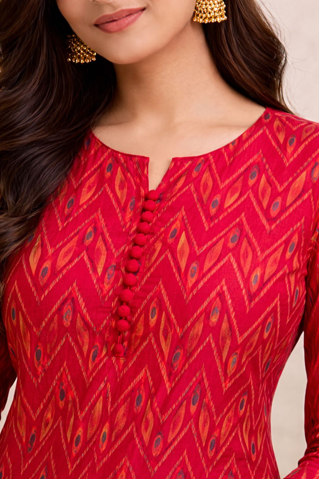 Crimson elegance kurti-Sambalpur hand woven IKAT