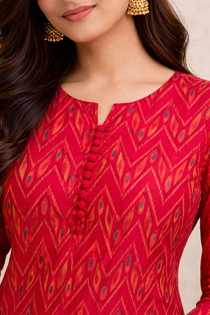 Crimson elegance kurti-Sambalpur hand woven IKAT