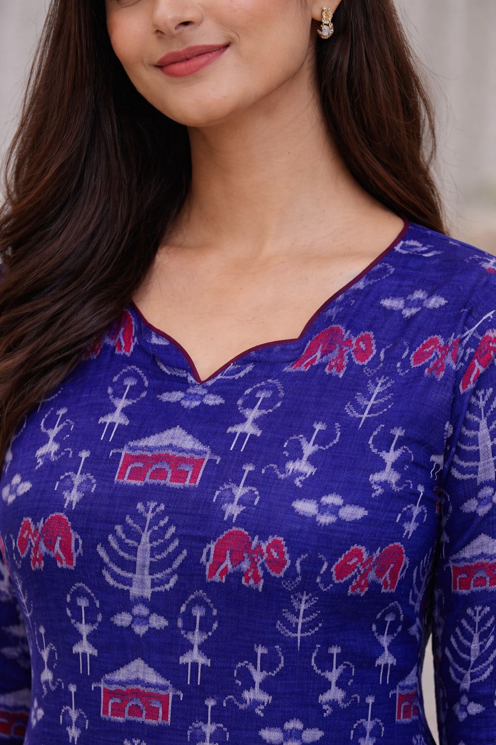 Folk Forest Ikat Kurti (Purple)