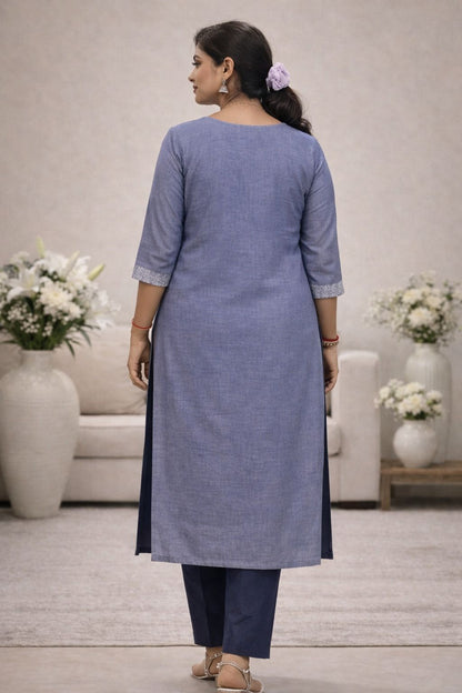 Sacred Bloom Grey Ikat Kurti (ivory)