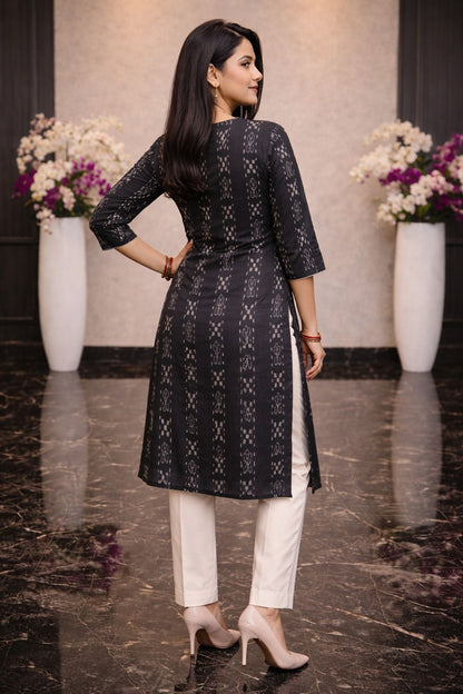 Classic Black Ikat Kurti (black)