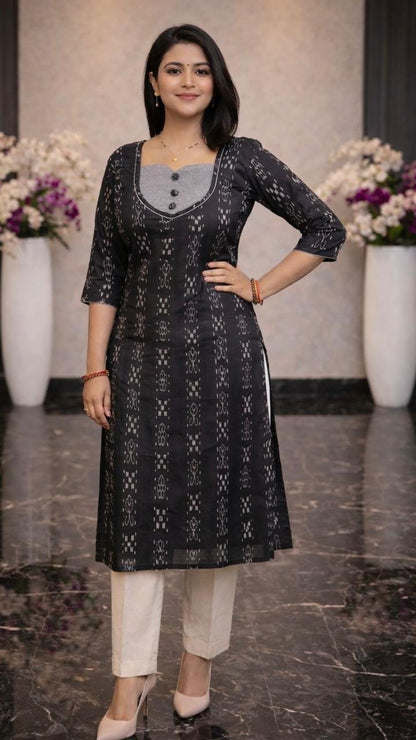 Classic Black Ikat Kurti (black)