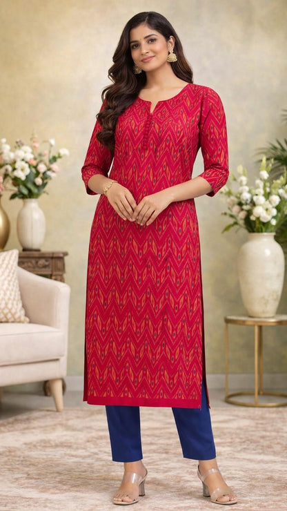 Crimson elegance kurti-Sambalpur hand woven IKAT