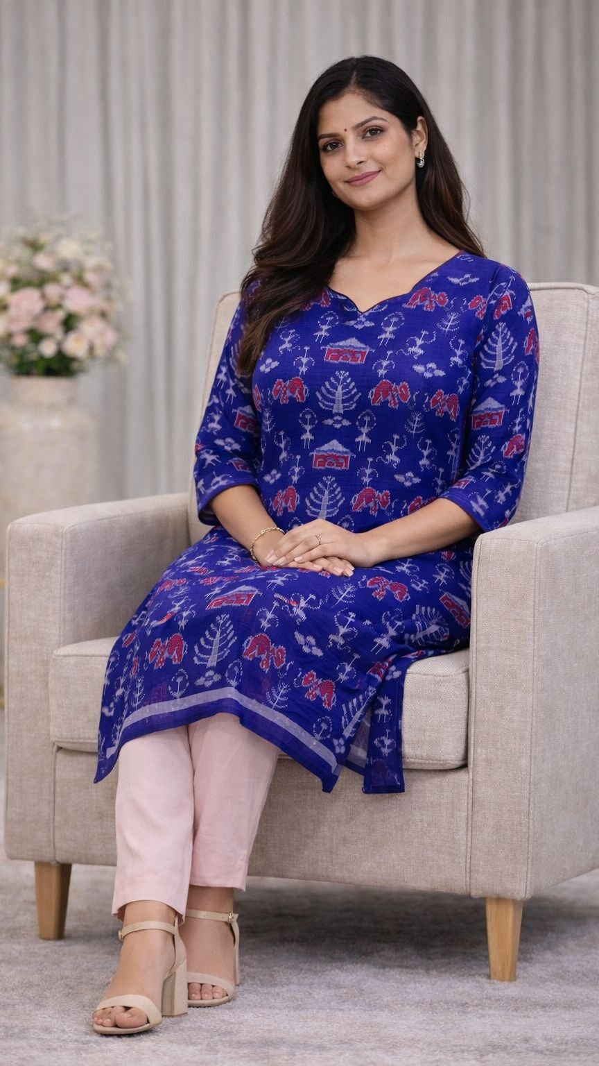 Folk Forest Ikat Kurti (Purple)